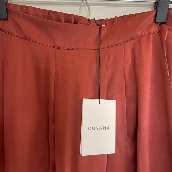 cuyana charmeuse wide leg silk pants terracotta 100% silk pockets warm red brown - Picture 6 of 8